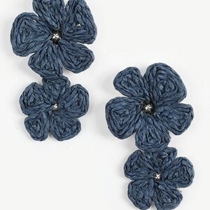 Maurice's Blue Floral Raffia Drop Earrings- NWT